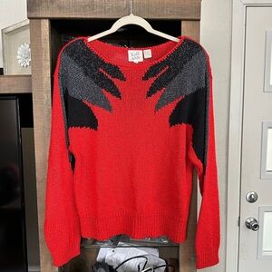 Vintage 80s Retro Silk blend Knitted Sweater Red Black M goth